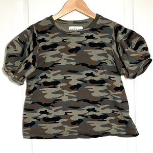 ANTHROPOLOGIE Velvet by Graham & Spencer Camo Puff Sleeve Gorpcore Army Green, S
